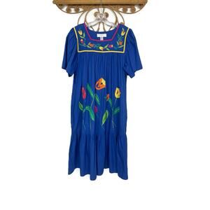 Vintage Embellished Patio Muumuu blue dress short sleeve S